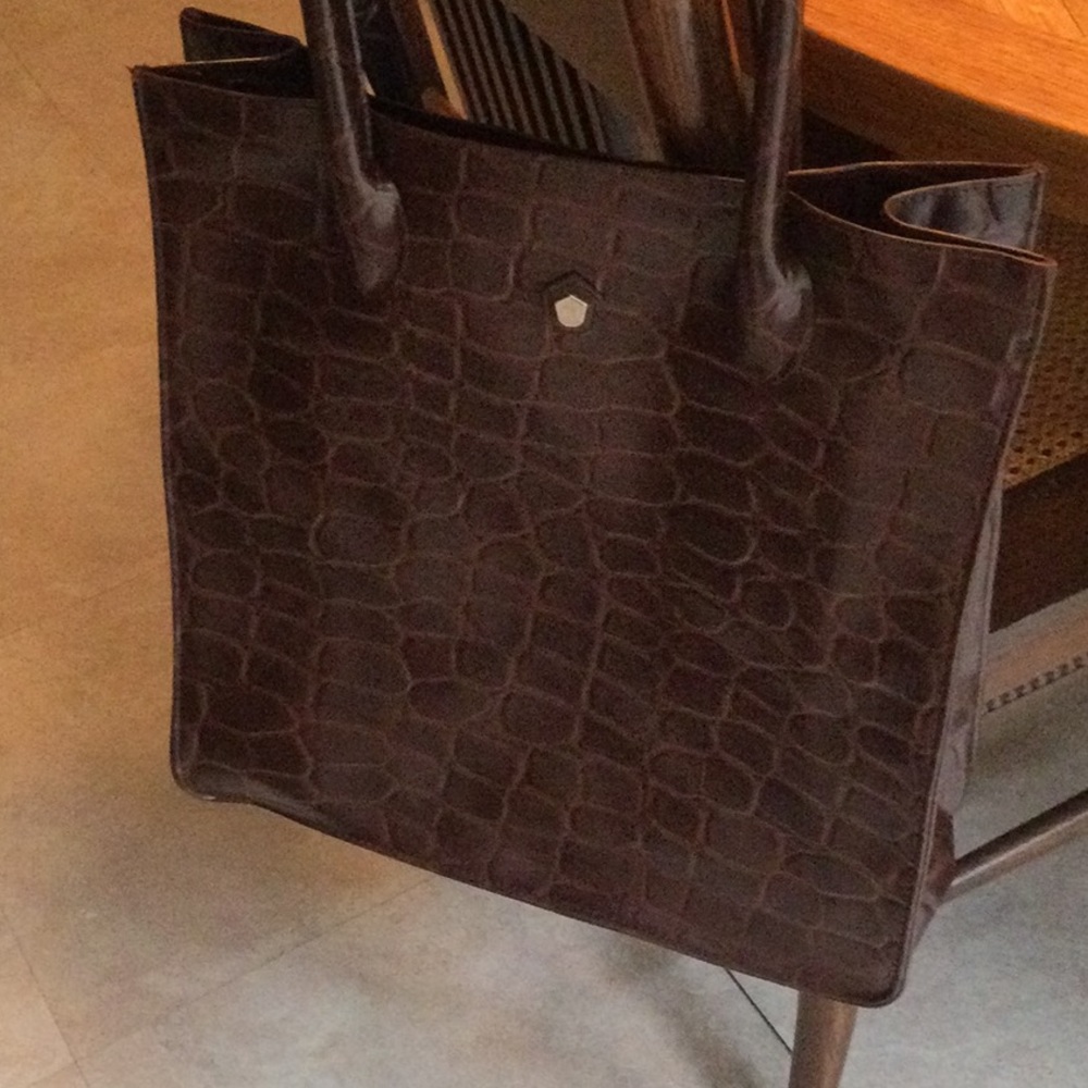 Ralph Lauren Brown Croc Print Safari Tote